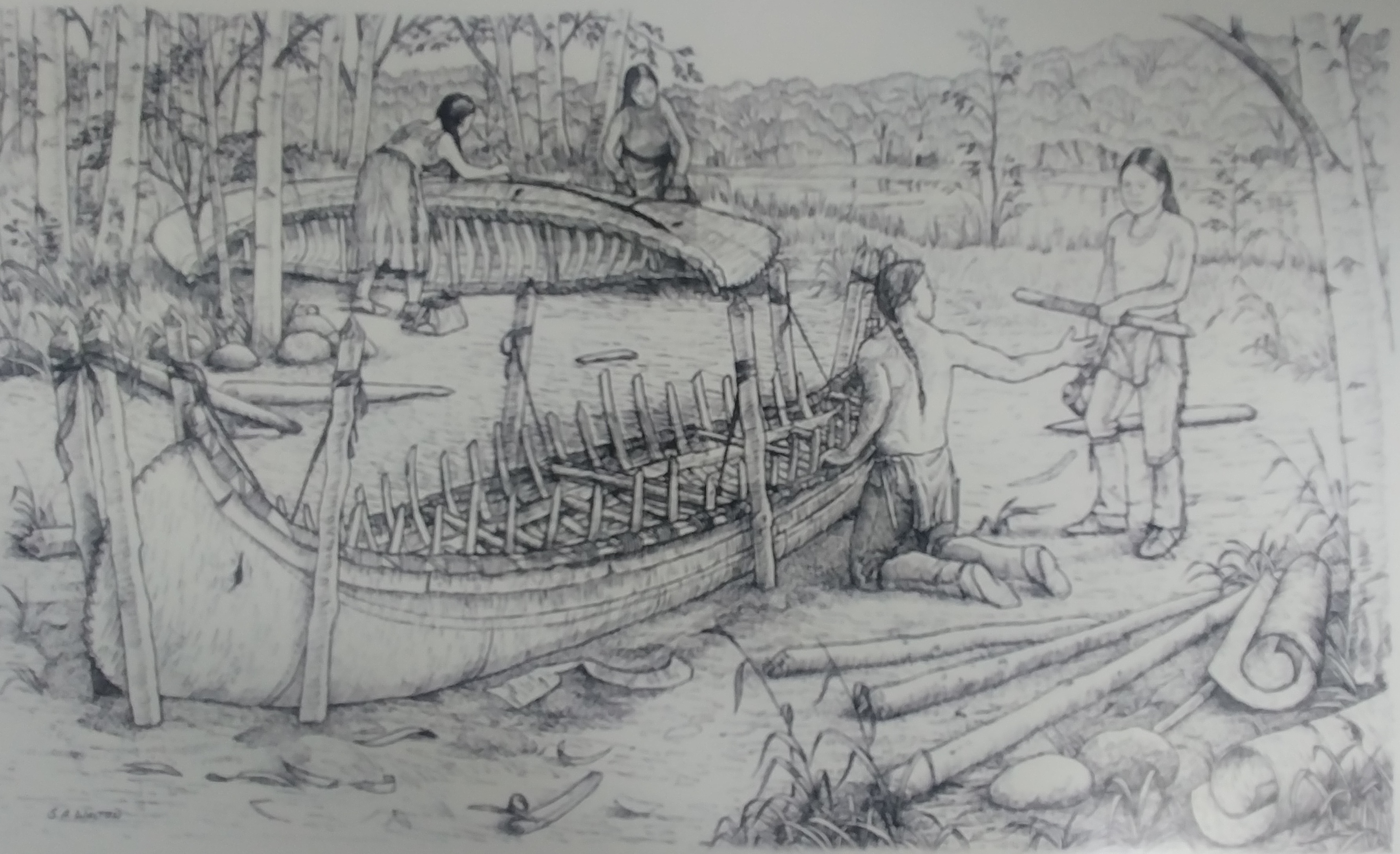 CNC reader board illustration on birchbark canoes
